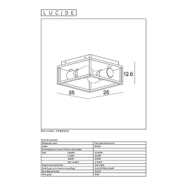 Flush ceiling light bathroom "CARLYN", 2 x E14 max. 6W, black- aluminum - 27100-02-30 (Lucide)