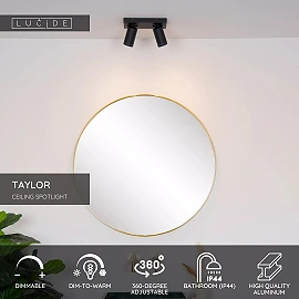 TAYLOR bathroom ceiling spotlight 2xGU10, IP44, Black (Lucide)