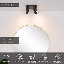 TAYLOR bathroom ceiling spotlight 4xGU10, IP44, Black (Lucide)
