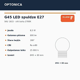 G45 LED bulb E27 8.5W 800lm 2700K (Optonica 1815)