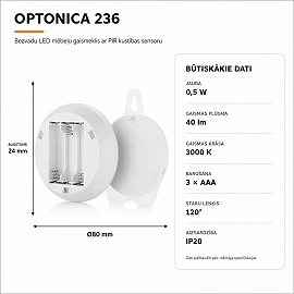 LED cabinet light with PIR sensor 0.5W 40lm 3000K white (Optonica 236)