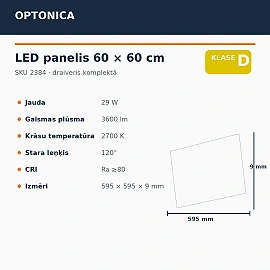 LED panel 60×60 cm 29W 3600lm 2700K with driver (Optonica 2384)