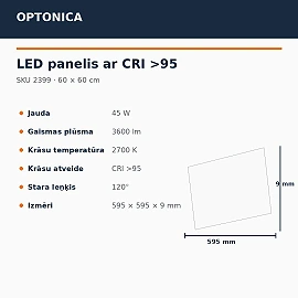LED panel 60×60 cm 45W 3600lm 2700K CRI>95 (Optonica 2399)