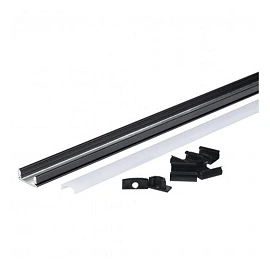 Surface aluminium profile for LED strip, black, white diffuser, 2m (Optonica 5185)