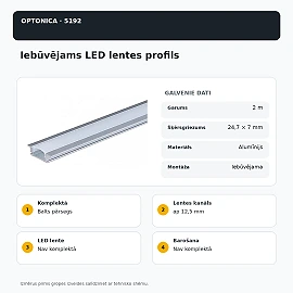 Recessed aluminium LED strip profile with white cover, 2 m (Optonica 5192)