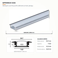 Recessed aluminium LED strip profile with white cover, 2 m (Optonica 5192)