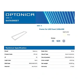 Surface mounting frame for LED panel 300×1200 mm, white (OPTONICA)