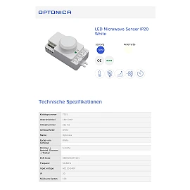 Microwave motion sensor IP20 5.8GHz 180°/300° (Optonica 7315)