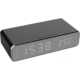Wireless charger clock with thermometer, USB and alarm, black (Optonica)