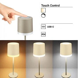 Uzlādējama galda lampa, 2,5W, 280 lm, 3000K–6000K, IP54, bēša (OPTONICA)