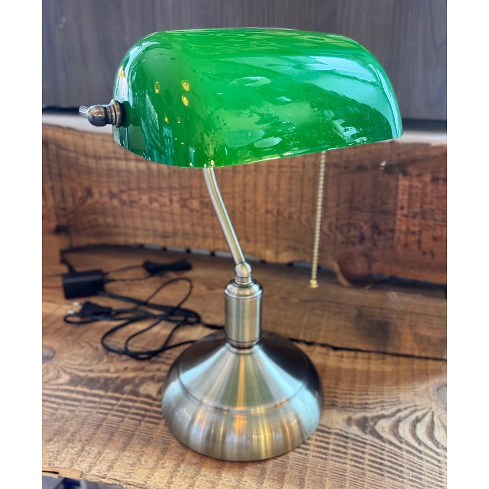 Banker Big — Table lamp 1× E27, green shade & bronze base (Optonica)