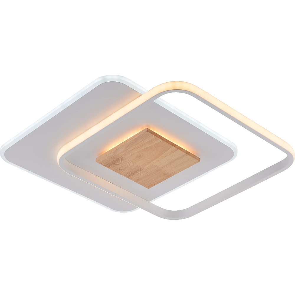LED ceiling lamp CCT 60W, white+wood, dimmable, with remote (Optonica)