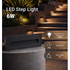 LED step light 6W, 480lm, 3000K, IP65, black (Optonica 7501)