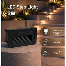 LED step light 3W, 180lm, 4200K, IP65, black (Optonica 7548)