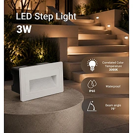 LED pakāpienu gaismeklis 3W, 180lm, 3000K, IP65, balts (Optonica 7549)