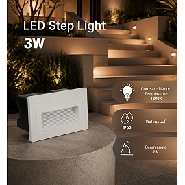 LED step light 3W, 180lm, 4200K, IP65, white (Optonica 7550)