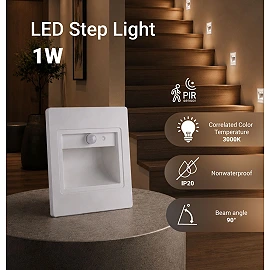 LED step light 1W, 80lm, 3000K, IP20, white with PIR sensor (Optonica 7559)