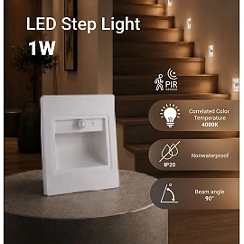 LED step light 1W, 80lm, 4000K, IP20, white with PIR sensor (Optonica 7560)