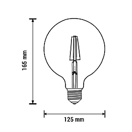 6.5W E27 G125 Filament LED spuldze, 810Lm, 300°, 2700K - SP1860