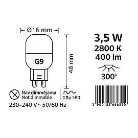 LED bulb G9 3.5W, 2800K warm white, 400 lm, 300° (Optonica)