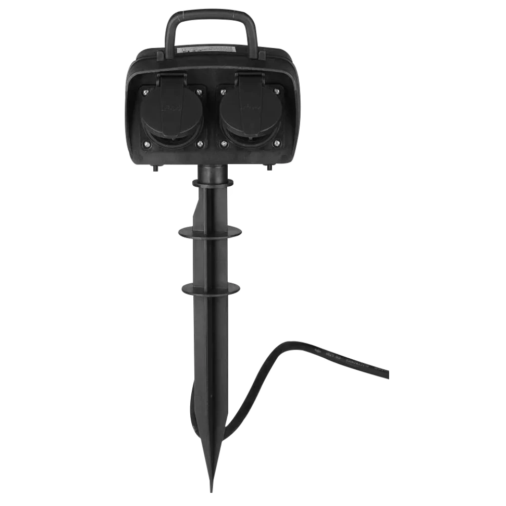Garden power strip with 2 sockets, 1.5 m cable, 230V 16A, max. 3680W, IP44, black (Optonica)