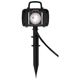 Garden power strip with timer, 2 sockets, 5 m cable, 230V 16A, max. 3500W, IP44, black (Optonica)