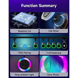 LED RGB 1-fāžu sliežu skaļrunis ar Bluetooth, melns (Optonica)