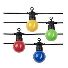 8m, Black Outdoor String Light with Colorful Bulbs 10pc