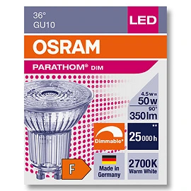 Dimmable 4.5W GU10 LED spot 927 (50W) 2700K 350lm 36° - OSRAM - 4058075608337