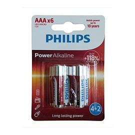 Power Alkaline AAA LR03 batteries, 1.5V, 6 pcs (Philips)