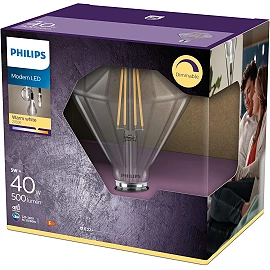Philips 5W LED Classic 40W Diamond E27 2700K 500lm Clear Glass Dimmable