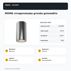 MOMA surface-mounted ceiling light 1×GU10, matt nickel (Rendl R12047)