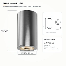 MOMA surface-mounted ceiling light 1×GU10, matt nickel (Rendl R12047)