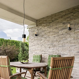 QUINN outdoor pendant lamp black amber glass, E27 11W (Rendl)