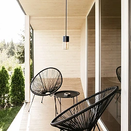 QUINN outdoor pendant lamp black amber glass, E27 11W (Rendl)