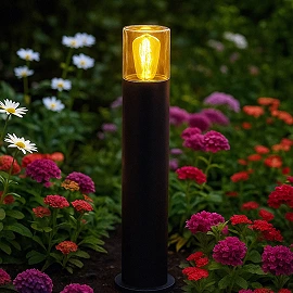 QUINN 60 outdoor bollard lamp black amber glass, E27 11W (Rendl)