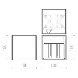 TITO SQ DIMM wall light black, LED 2x3W, IP65, 3000K (Rendl)