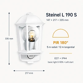 L 190 S outdoor sensor wall light, white, 1×E27, IP44 (Steinel)