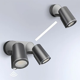 STEINEL Spot DUO S — twin wall spotlight with PIR, 2x GU10, anthracite, IP44, 3000K