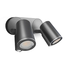 STEINEL Spot DUO S — twin wall spotlight with PIR, 2x GU10, anthracite, IP44, 3000K