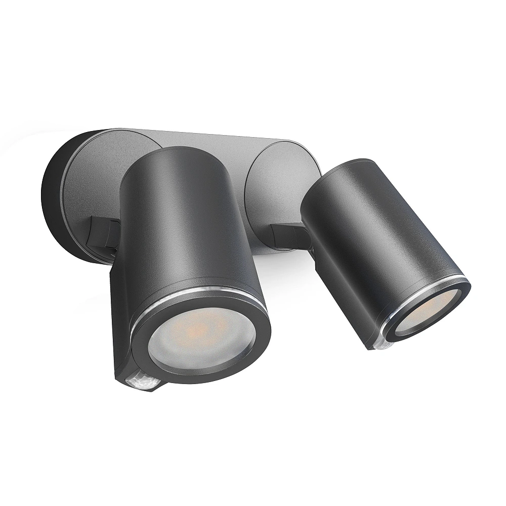 STEINEL Spot DUO SC — Bluetooth PIR twin wall spotlight, 2x GU10, anthracite, IP44, 3000K