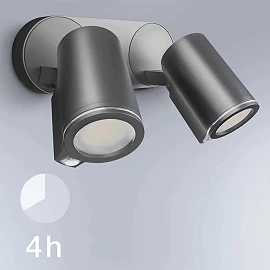 STEINEL Spot DUO SC — Bluetooth PIR twin wall spotlight, 2x GU10, anthracite, IP44, 3000K