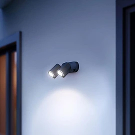 STEINEL Spot DUO SC — Bluetooth PIR twin wall spotlight, 2x GU10, anthracite, IP44, 3000K