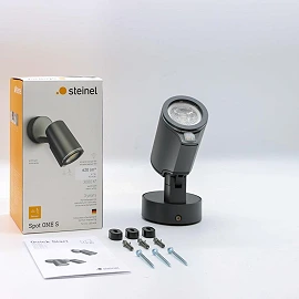STEINEL Spot ONE S — wall spotlight with PIR, 1x GU10, anthracite, IP44, 3000K