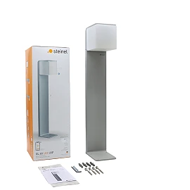 STEINEL GL 80 SC outdoor LED bollard with sensor, Bluetooth, 9.1 W, 650 lm, 3000 K, IP44, silver — 055486