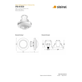 STEINEL PD-8 ECO COM1 DE klātbūtnes sensors, piekārtajos griestos iebūvējams, 360°, kustība Ø8 m, balts — 087913