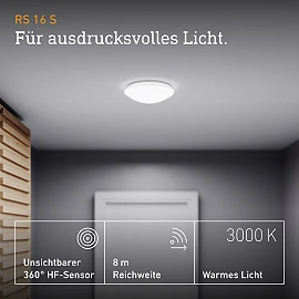 STEINEL RS 16 S Glass iekštelpu LED sensorplafons, 9,3 W, 918 lm, 3000 K, balts — 035105