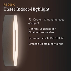 STEINEL RS 200 C iekštelpu LED plafons bez sensora, Bluetooth, 17,1 W, 1165 lm, 3000 K, antracīts — 078775