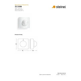 STEINEL IS 3180 COM1 PIR kustības sensors, 180°, 20 m, IP54, balts — 009113