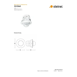 STEINEL IS D360 iebūvējams PIR kustības sensors, 360°, Ø16 m, IP20, balts — 601317